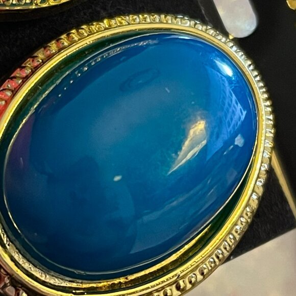 Vintage Jennifer Ashley Blue and Gold Tone Clip-On Earrings - Picture 7 of 7